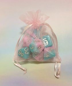 Aqua mint pink dungeons and dragons polyhedral dice set