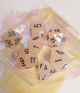 Peach glitter dungeons and dragons polyhedral dice set