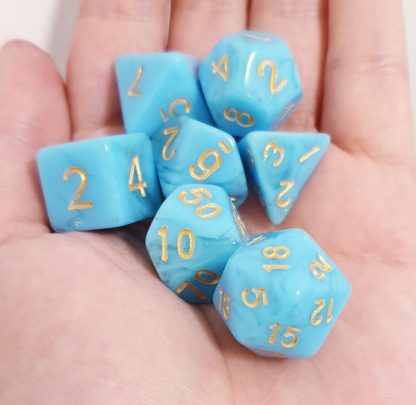 Blue polyhedral dungeons and dragons dice set
