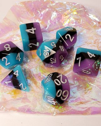 Purple and aqua dungeons and dragons polyhedral dice set