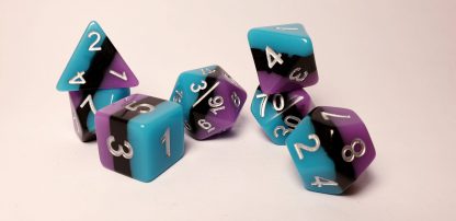 Purple and aqua dungeons and dragons polyhedral dice set