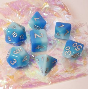 Blue rainbow dungeons and dragons polyhedral dice set