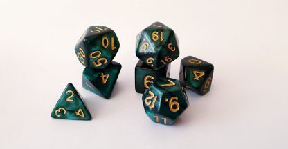 Green and black marble effect dungeons and dragons polyhedral dice set