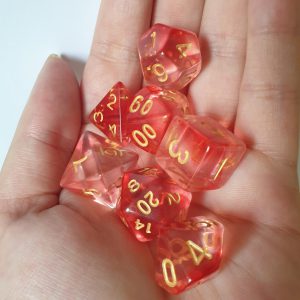 Red and gold polyhedral dungeons and dragons dice set