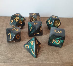 Swift Quiver green iridescent glitter polyhedral dungeons and dragons dice set