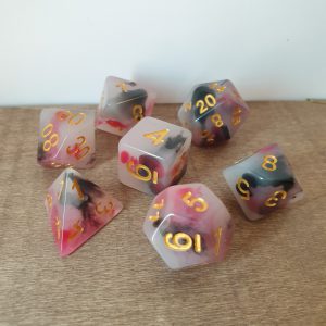 Summon Fiend red and black opal effect polyhedral dungeons and dragons dice set