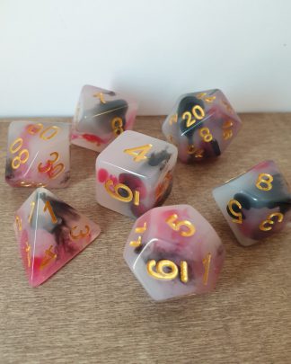 Summon Fiend red and black opal effect polyhedral dungeons and dragons dice set