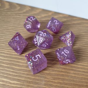 Private Sanctum purple with iridescent and gold glitter handmade polyhedral dungeons and dragons dice set