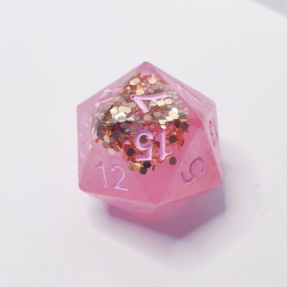 Pink Shake pink and rose gold sharp edge handmade polyhedral dungeons and dragons d20